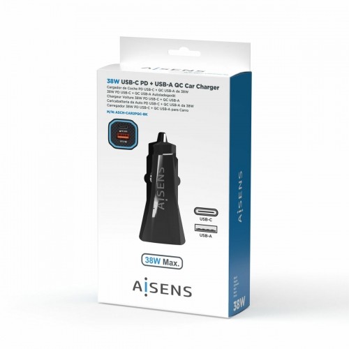 Car Charger Aisens ASCH-CAR2PQC-BK (1 Unit) image 2