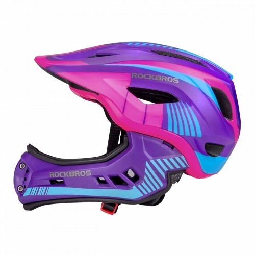 Rockbros TT-32SBPP-M children's bicycle helmet with removable chinbar, size M - purple-pink image 2