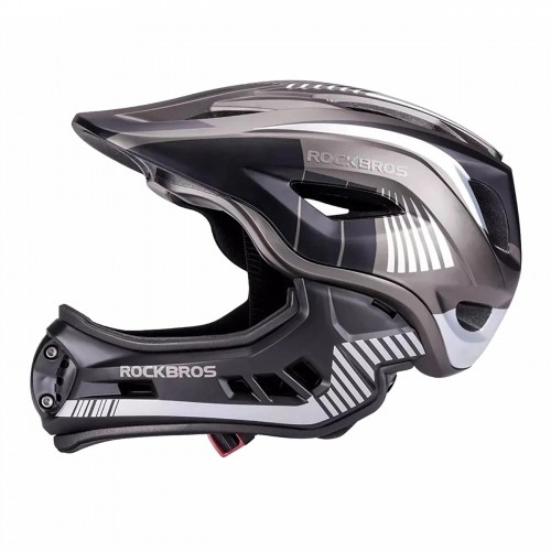 Rockbros TT-32SBTG-L children&#39;s bicycle helmet with removable chinbar, size L - gray image 2