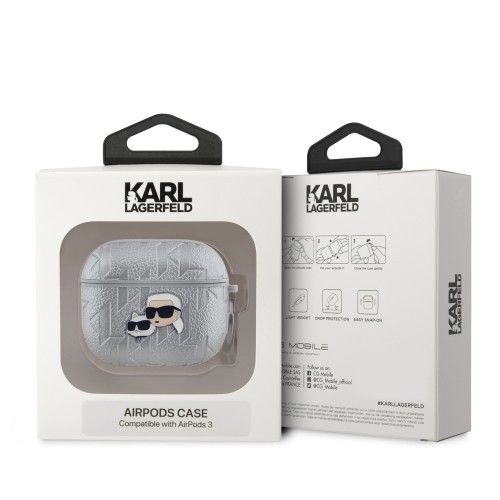 Karl Lagerfeld PU Embossed Karl and Choupette Heads Case for AirPods Pro 2 Silver (Damaged Package) image 2