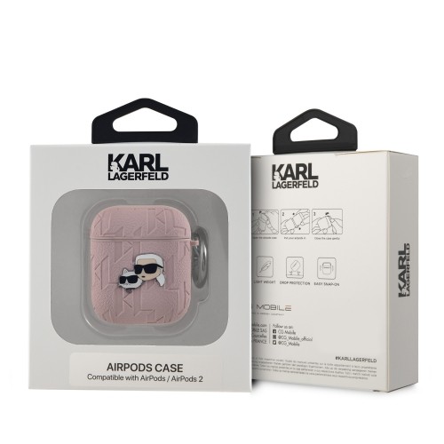 Karl Lagerfeld PU Embossed Karl and Choupette Heads Case for AirPods 1|2 Pink (Damaged Package) image 2