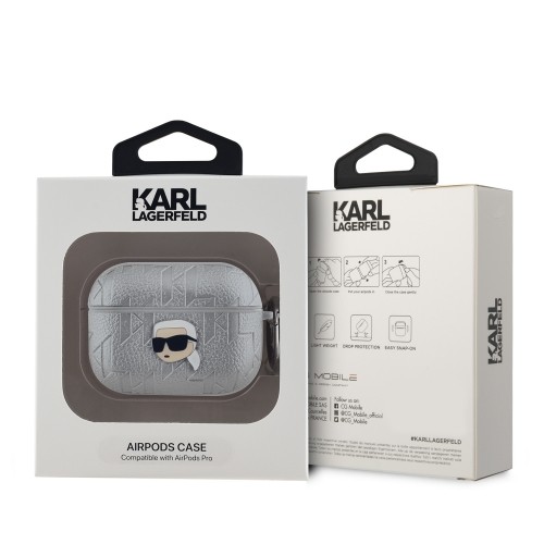 Karl Lagerfeld PU Embossed Karl Head Case for AirPods Pro Silver image 2