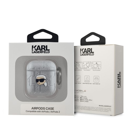 Karl Lagerfeld PU Embossed Karl Head Case for AirPods 1|2 Silver image 2