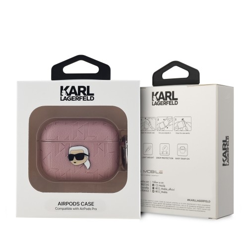 Karl Lagerfeld PU Embossed Karl Head Case for AirPods Pro Pink image 2