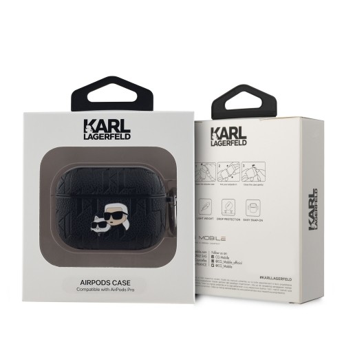 Karl Lagerfeld PU Embossed Karl and Choupette Heads Case for AirPods Pro Black image 2