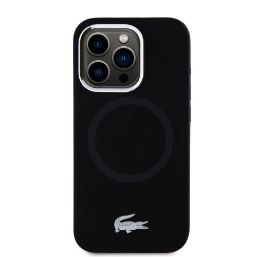 Lacoste Liquid Silicone Microfiber Silver Croc Logo MagSafe Case for iPhone 15 Pro Max Black image 2