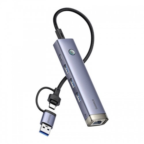 Hub 4in1 Baseus UltraJoy USB-A&USB-C to 3xUSB3.0+USB-C+RJ45 (grey) image 2