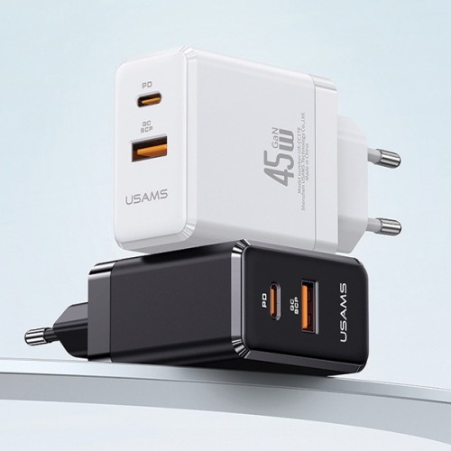 USAMS 1xUSB-C+1xUSB 45W (только зарядное устройство) GaN PD3.0 +QC3.0 Fast Charger| Black (US-CC178) image 2