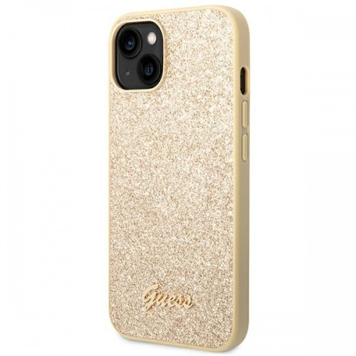 Guess PC|TPU Glitter Flakes Metal Logo Case for iPhone 14 Gold image 2