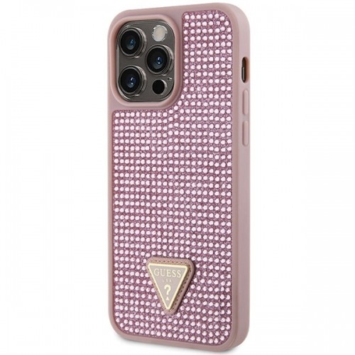 Guess Rhinestones Triangle Metal Logo Case for iPhone 14 Pro Max Pink image 2