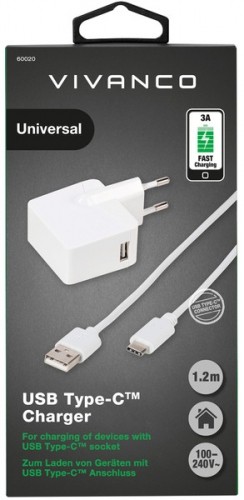 Зарядка Vivanco USB-C 3A 1,2м, белая (60020) image 3