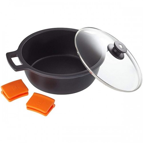 Casserole with glass lid BRA A270328 5,7 L (Ø 28 cm) Black Metal Aluminium Cast aluminium Ø 28 cm Aluminio image 3