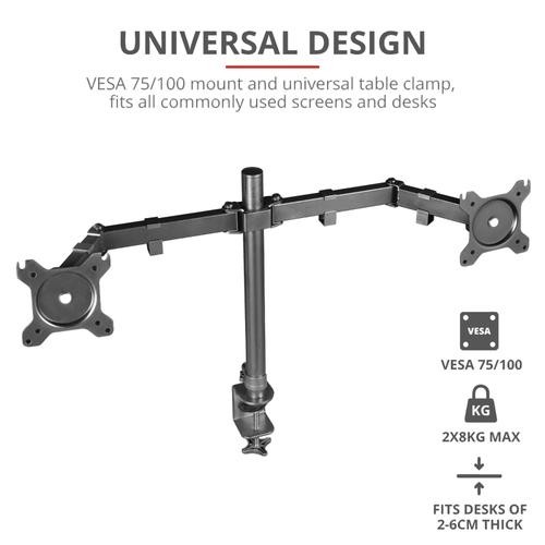 Trust GXT 1120 Mara Dual Monitor Arm 81.3 cm (32&quot;) Clamp Black image 3