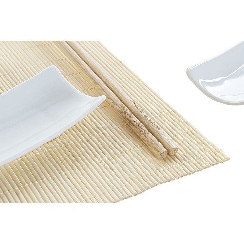 Sushi Set DKD Home Decor Bamboo Stoneware White Natural Oriental 28,5 x 19,5 x 3,3 cm (9 Pieces) (28,5 x 19,5 x 3,3 cm) image 3