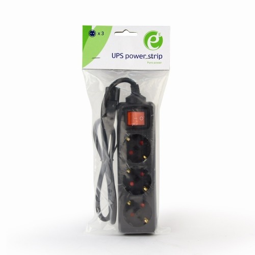 Energenie Gembird EG-PSU3-01 UPS Power Strip, 3 Schuko Outlets, C14 Plug, 10A, 0.6m Cable, Black Color image 3