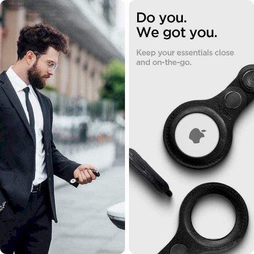 Spigen Valentius кожаный брелок для Apple AirTag с кольцом для ключей черный image 3