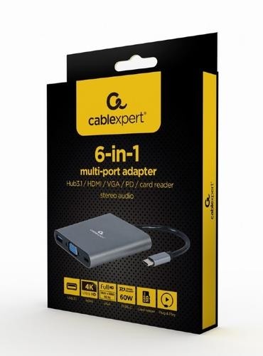 Gembird A-CM-COMBO6-01 interface hub USB 3.2 Gen 1 (3.1 Gen 1) Type-C 5000 Mbit/s Grey image 3