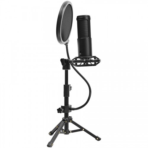 LORGAR Gaming Microphones, Black, USB condenser microphone with tripod stand, pop filter, including 1 microphone, 1 Height metal tripod, 1 plastic shock mount, 1 windscreen cap, 1,2m metel type-C USB cable, 1 pop filter, 154.6x56.1mm image 3