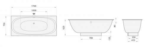PAA VERSO AD VAVERAD/00 Glossy White akmens masas vanna ar 2 noapaļotiem stūriem un dekoratīvo paneli image 3