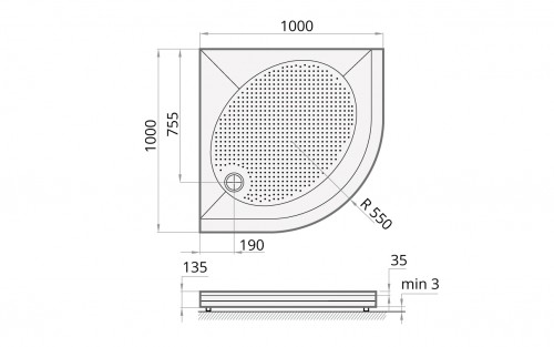 PAA ART RO100 R550 KDPARTRO100/00 душевой поддон из литого камня с панелью и регулируемыми ножками - белый image 3