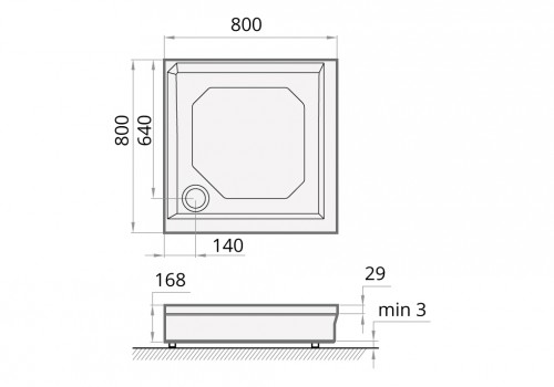 PAA CLASSIC KV 80 KDPCLKV80/01 cast stone shower tray with panel and adjustable feets - colored  image 3