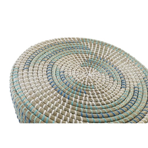 Footrest DKD Home Decor Natural Turquoise White Rattan Tropical Seagrass (41 x 41 x 42 cm) image 3