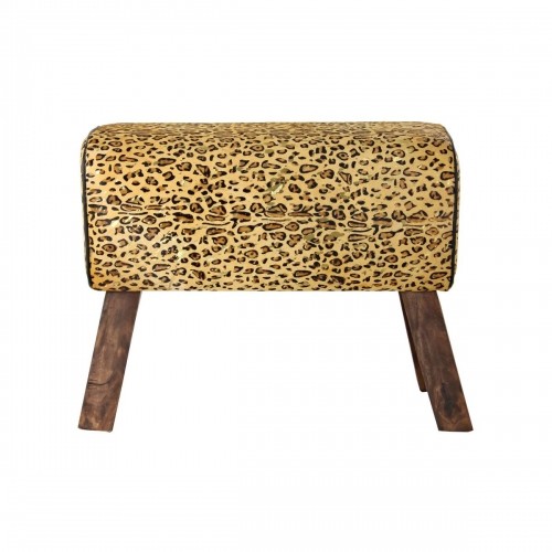 Footrest DKD Home Decor Black Wood Brown Leather Leopard (67 x 30 x 51 cm) image 3