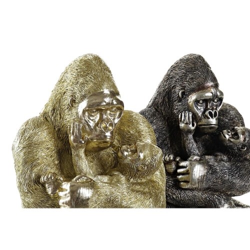 Decorative Figure DKD Home Decor 22 x 23,5 x 31 cm Silver Golden Colonial Gorilla (2 Units) image 3