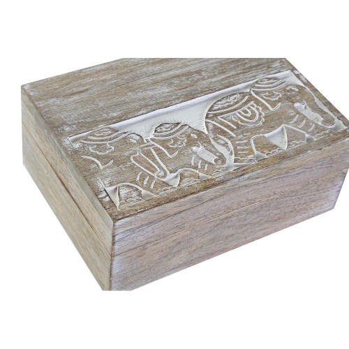 Set of decorative boxes DKD Home Decor Elephant White Mango wood 18 x 13 x 8 cm (2 Units) image 3