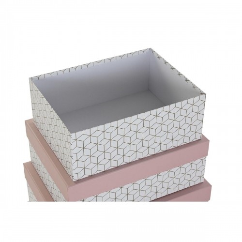 Set of Stackable Organising Boxes DKD Home Decor Golden White Light Pink Cardboard (43,5 x 33,5 x 15,5 cm) image 3
