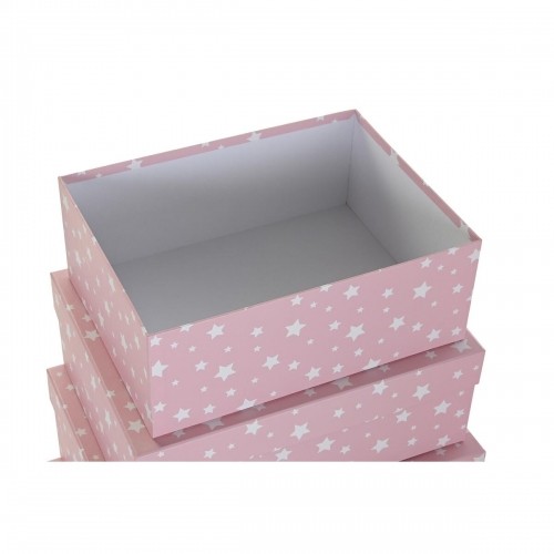 Set of Stackable Organising Boxes DKD Home Decor White Children's Light Pink Cardboard (43,5 x 33,5 x 15,5 cm) image 3