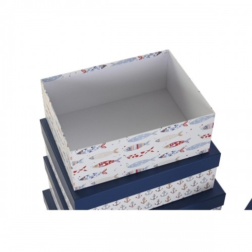 Set of Stackable Organising Boxes DKD Home Decor Navy White Navy Blue Cardboard (43,5 x 33,5 x 15,5 cm) image 3