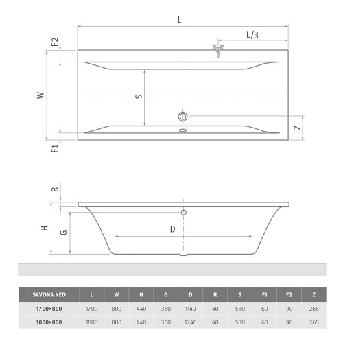 Roth SAVONA NEO 180 9290000 Прямоугольная акриловая ванна image 3