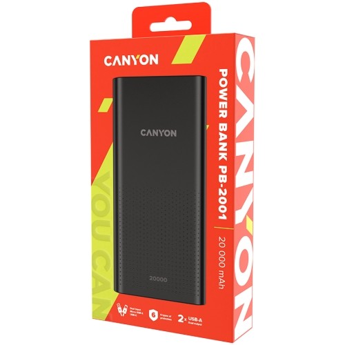 CANYON  PB-2001 Power bank 20000mAh Li-poly battery, Input 5V/2A , Output 5V/2.1A(Max), 144*69*28.5mm, 0.440Kg, Black image 3