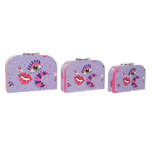 Set of decorative boxes DKD Home Decor Lilac Metal Cardboard 28 x 9,5 x 20 cm image 3