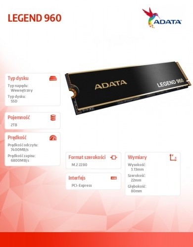 Adata Disc SSD LEGEND 960 2TB PCIe 4x4 7.4/6.8 GB/s M2 image 3