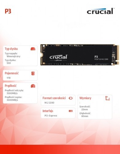 Crucial SSD drive P3 1TB M.2 NVMe 2280 PCIe 3.0 3500/3000 image 3