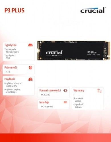Crucial SSD drive P3 PLUS 4TB M.2 NVMe 2280 PCIe 3.0 4800/4100 image 3