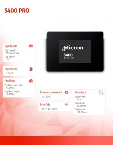 Micron SSD drive 5400 PRO 7680GB MTFDDAK7T6TGA-1BC1ZABYYR image 3