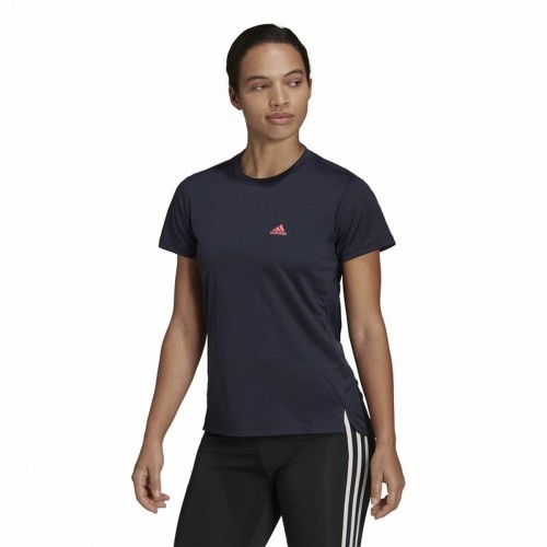 Women’s Short Sleeve T-Shirt Adidas Aeroready Designed 2 Move Black Blue image 3