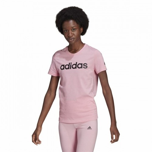Women’s Short Sleeve T-Shirt Adidas Loungewear Essentials Slim Logo Pink image 3