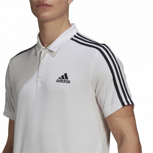 Men’s Short Sleeve Polo Shirt Adidas Primeblue 3 Stripes White image 3