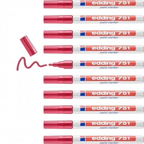 Постоянный маркер Edding 751 Красный 10 штук image 3