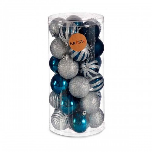 Set of Christmas balls Blue Silver Plastic Ø 6 cm (6 Units) image 3