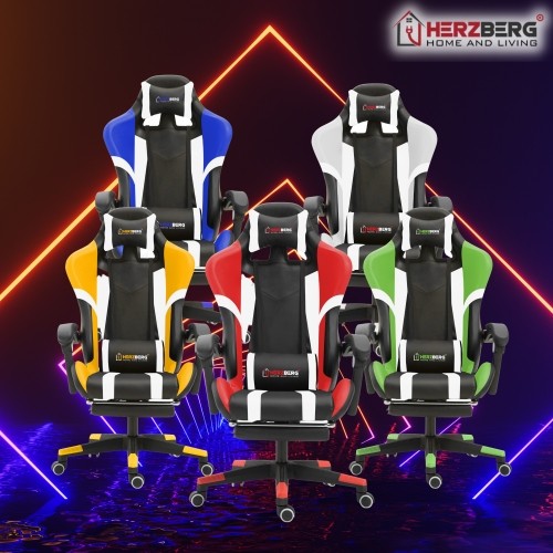 Herzberg Home & Living Herzberg HG-8083: Tri-color Gaming and Office Chair with Linear Accent Green image 3