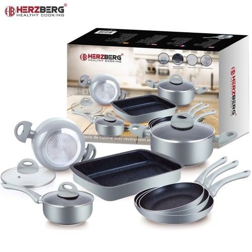 Herzberg Cooking Herzberg 10 Pieces Marble Coated Cookware Set - Silver image 3