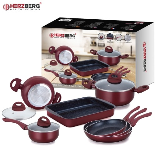 Herzberg Cooking Herzberg HG-9016BR: 10 Pieces Marble Coated Cookware Set - Burgundy image 3