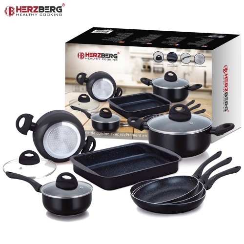 Herzberg Cooking Herzberg 10 Pieces Marble Coated Cookware Set - Black image 3