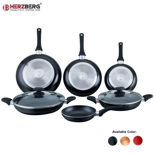 Herzberg Cooking Herzberg 8 Pieces Marble Coated Frying Pan Set Red image 3