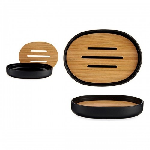 Soap dish Black Brown Bamboo polypropylene 9,5 x 2,5 x 13 cm (6 Units) image 3